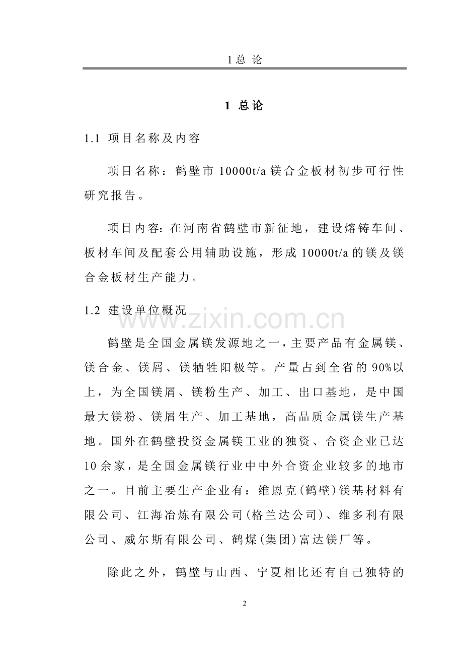 年产10000t镁合金板材项目可行性研究报告.doc_第2页