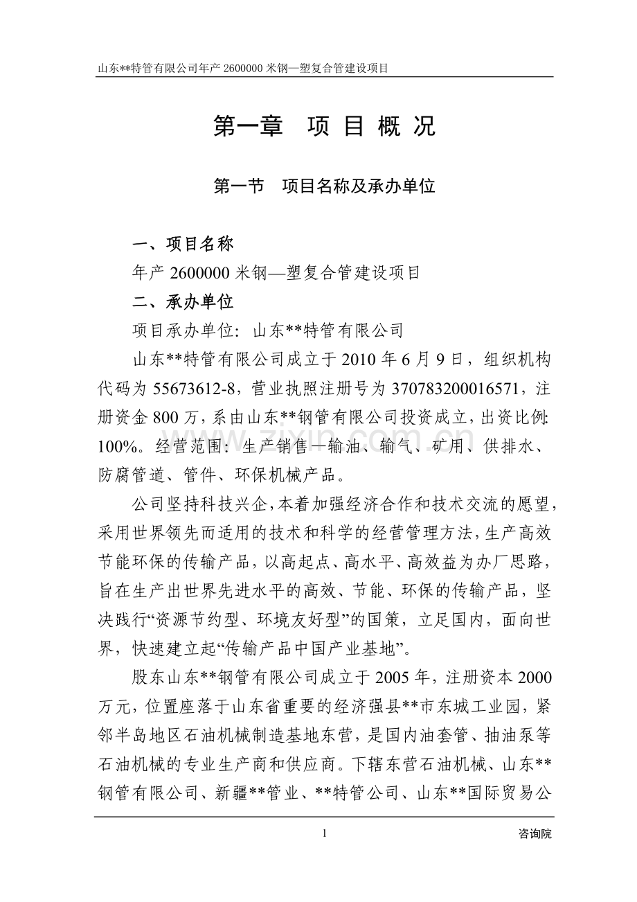 年产2600000米钢—塑复合管建设项目可研报告.doc_第1页