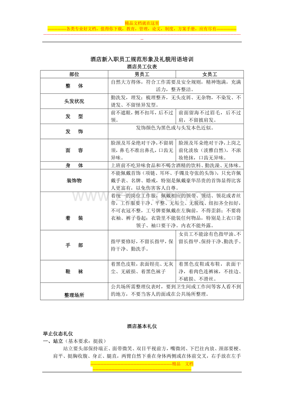 酒店新入职员工规范形象及礼貌用语培训.doc_第1页