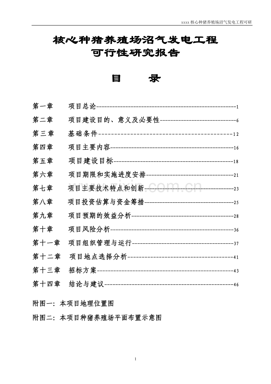 核心种猪养殖场沼气发电工程建设投资可行性研究报告.doc_第1页