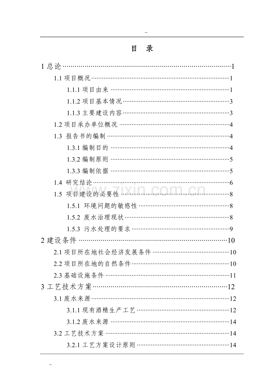 某酒精厂废水处理扩建工程可行性研究报告-优秀甲级资质可行性研究报告.doc_第1页