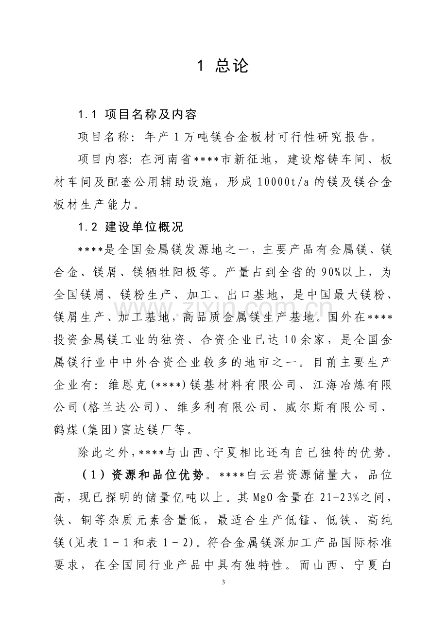 年产1万吨镁合金板材新建项目建设可行性研究报告.doc_第3页