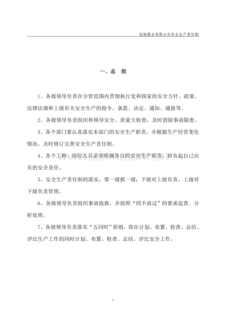 冠裕煤业有限公司安全生产责任制制度制度.doc_第1页