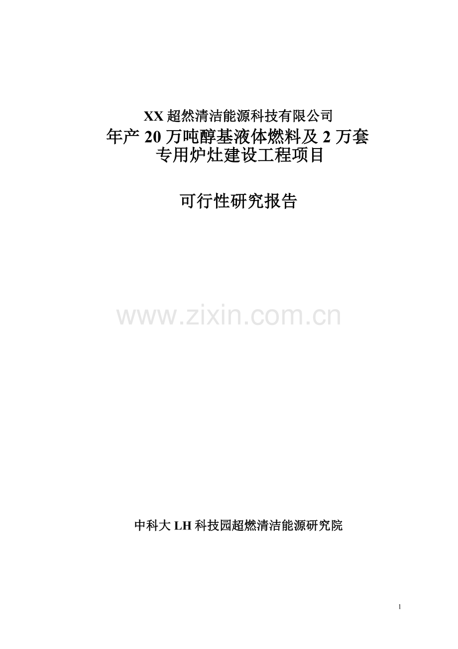 年产20万吨醇基液体燃料及2万套专用炉灶建设工程可行性研究报告书.doc_第1页