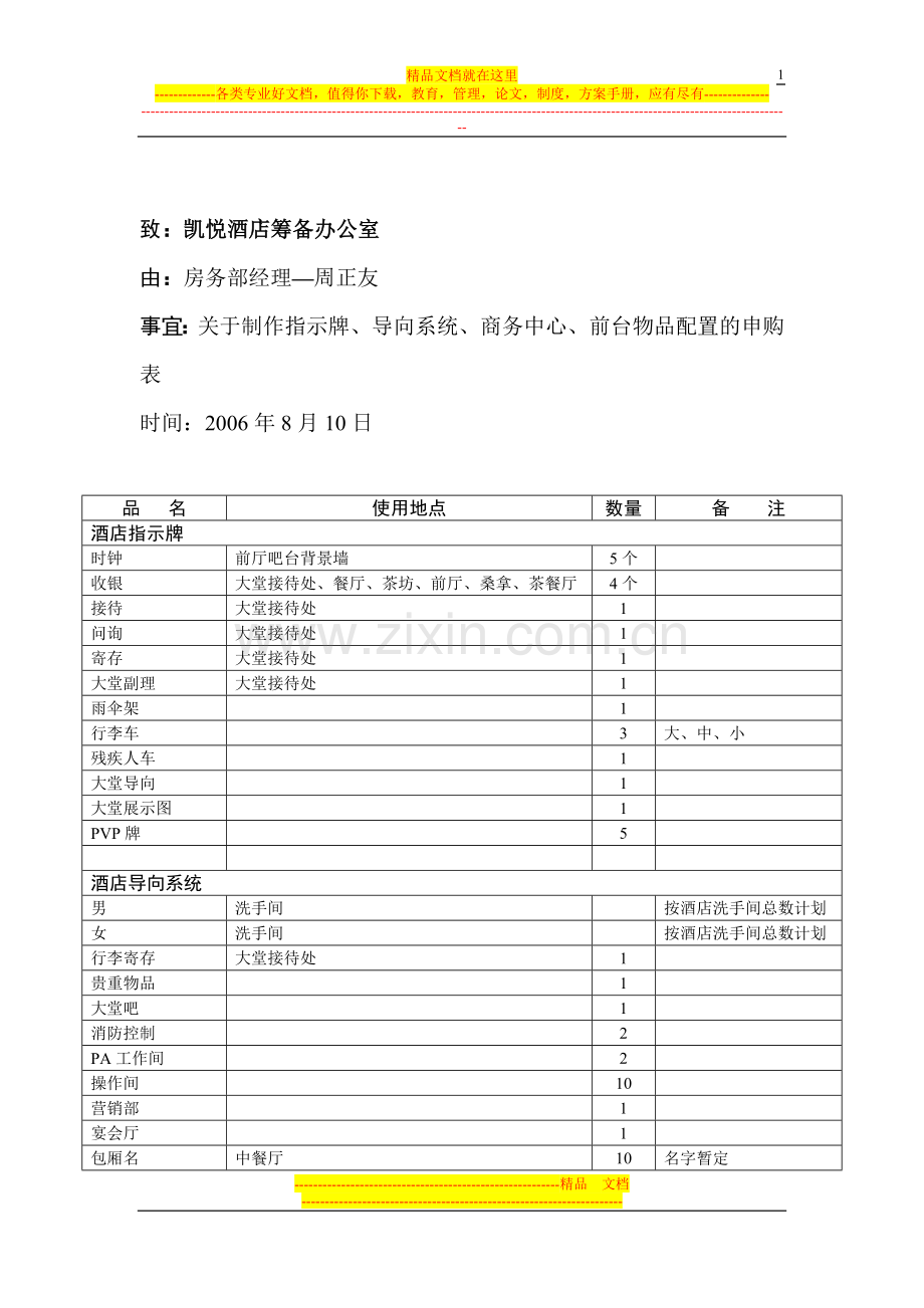 酒店导向指示前厅配置系统.doc_第1页