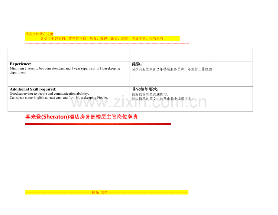 喜来登(Sheraton)酒店房务部楼层主管岗位职责.doc_第3页