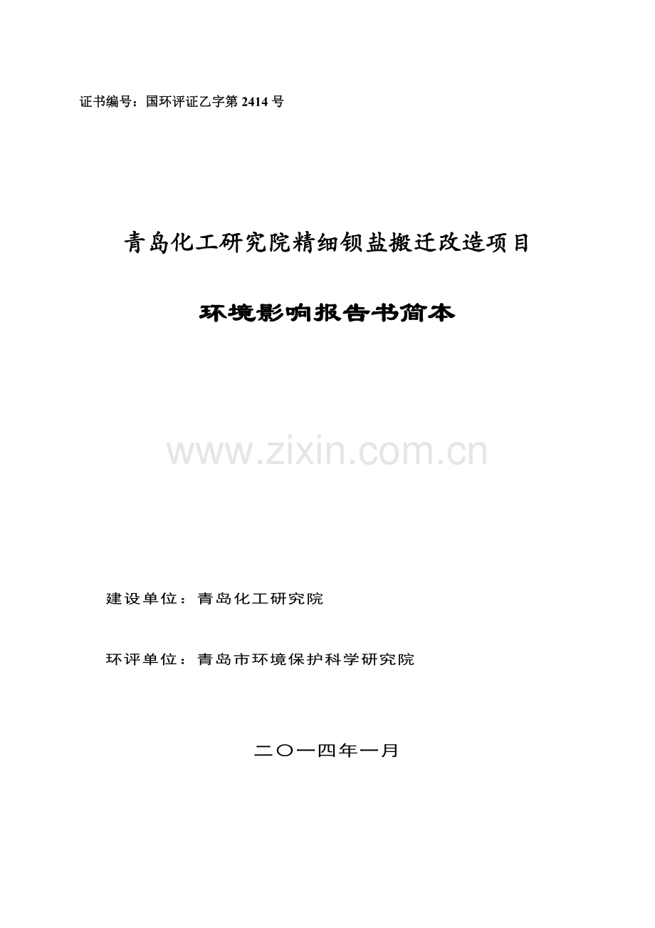 化工研究院精细钡盐搬迁改造项目立项环境影响评估报告.doc_第1页