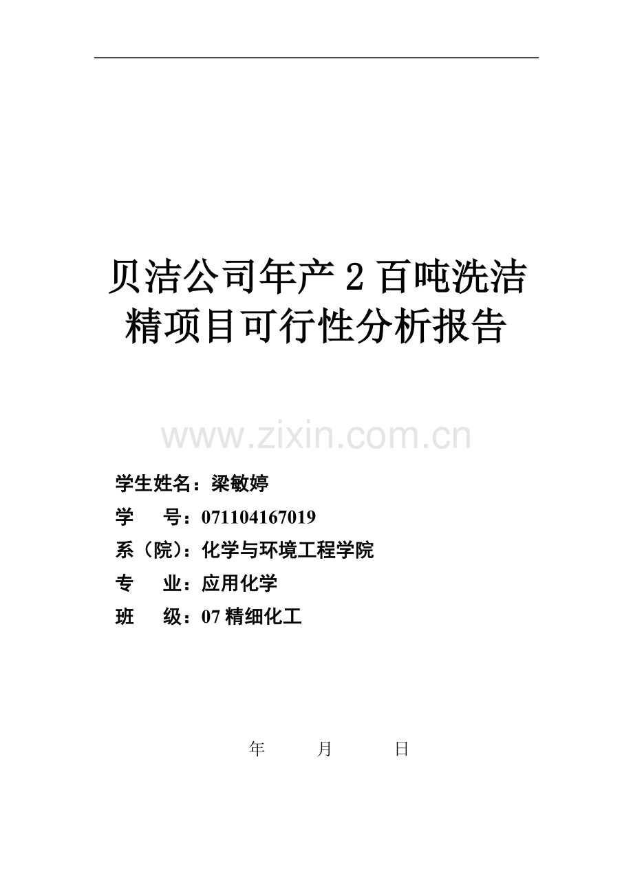 贝洁公司年产2百吨洗洁精项目建设可研报告.doc_第1页