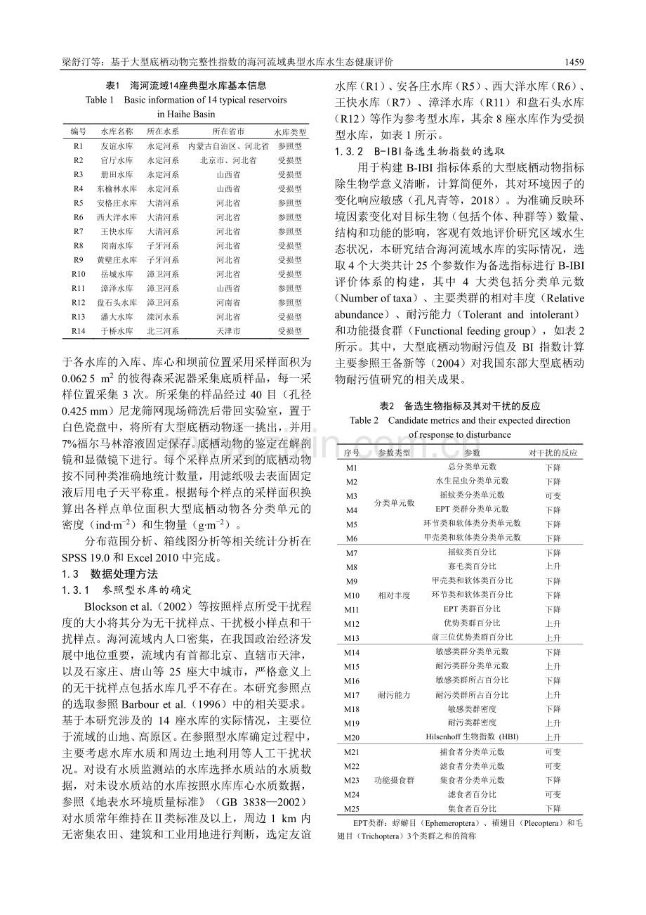 基于大型底栖动物完整性指数的海河流域典型水库水生态健康评价.pdf_第3页