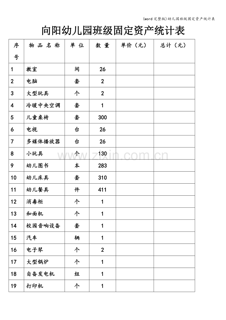 幼儿园班级固定资产统计表.doc_第1页