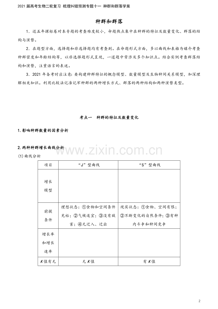 2021届高考生物二轮复习-梳理纠错预测专题十一-种群和群落学案.docx_第2页