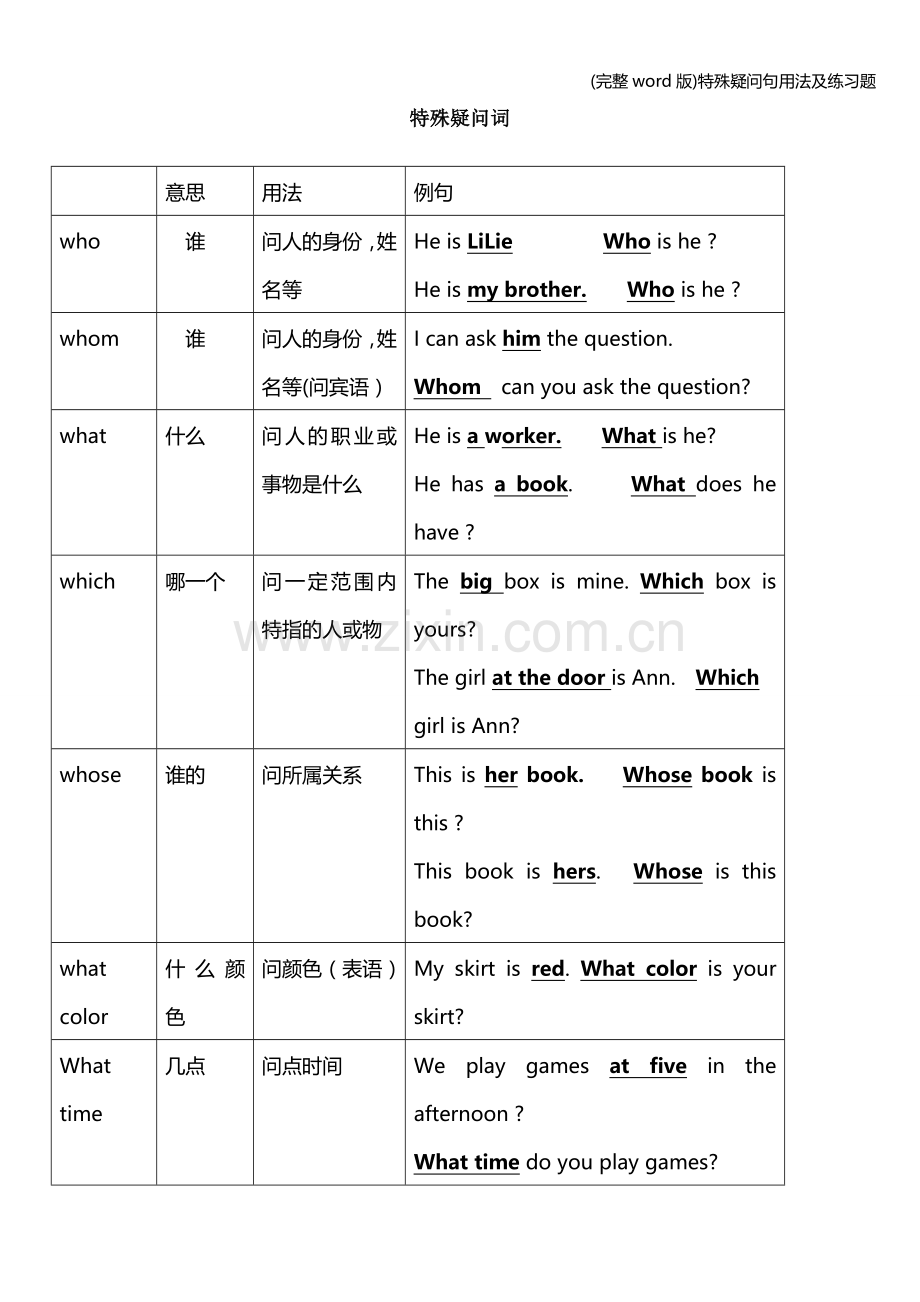 特殊疑问句用法及练习题.doc_第1页