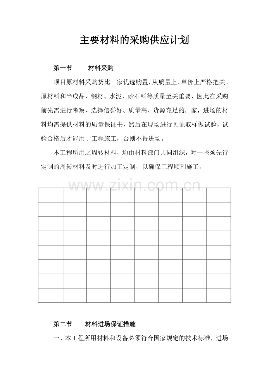 主要材料的采购供应计划.doc_第1页