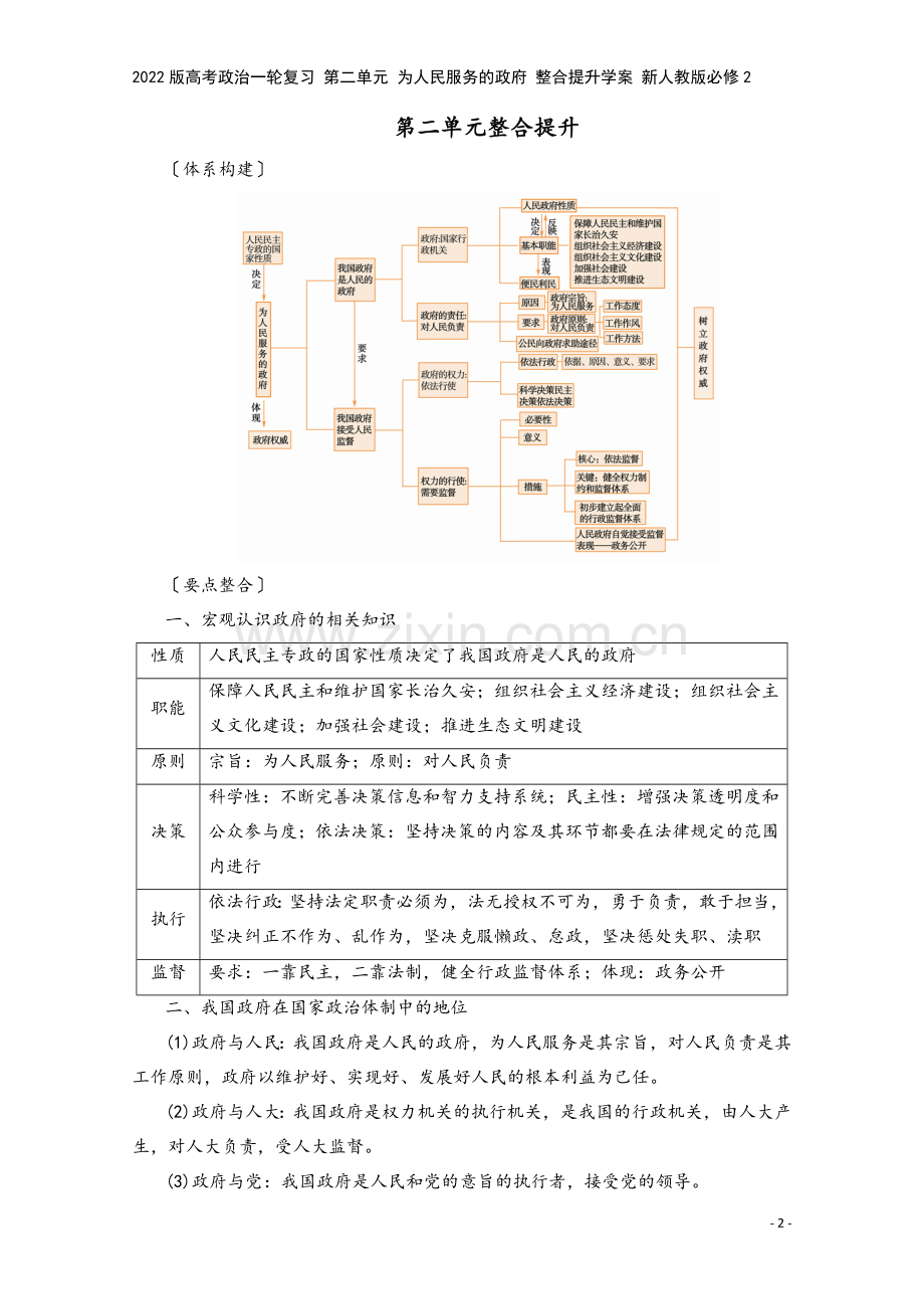 2022版高考政治一轮复习-第二单元-为人民服务的政府-整合提升学案-新人教版必修2.doc_第2页