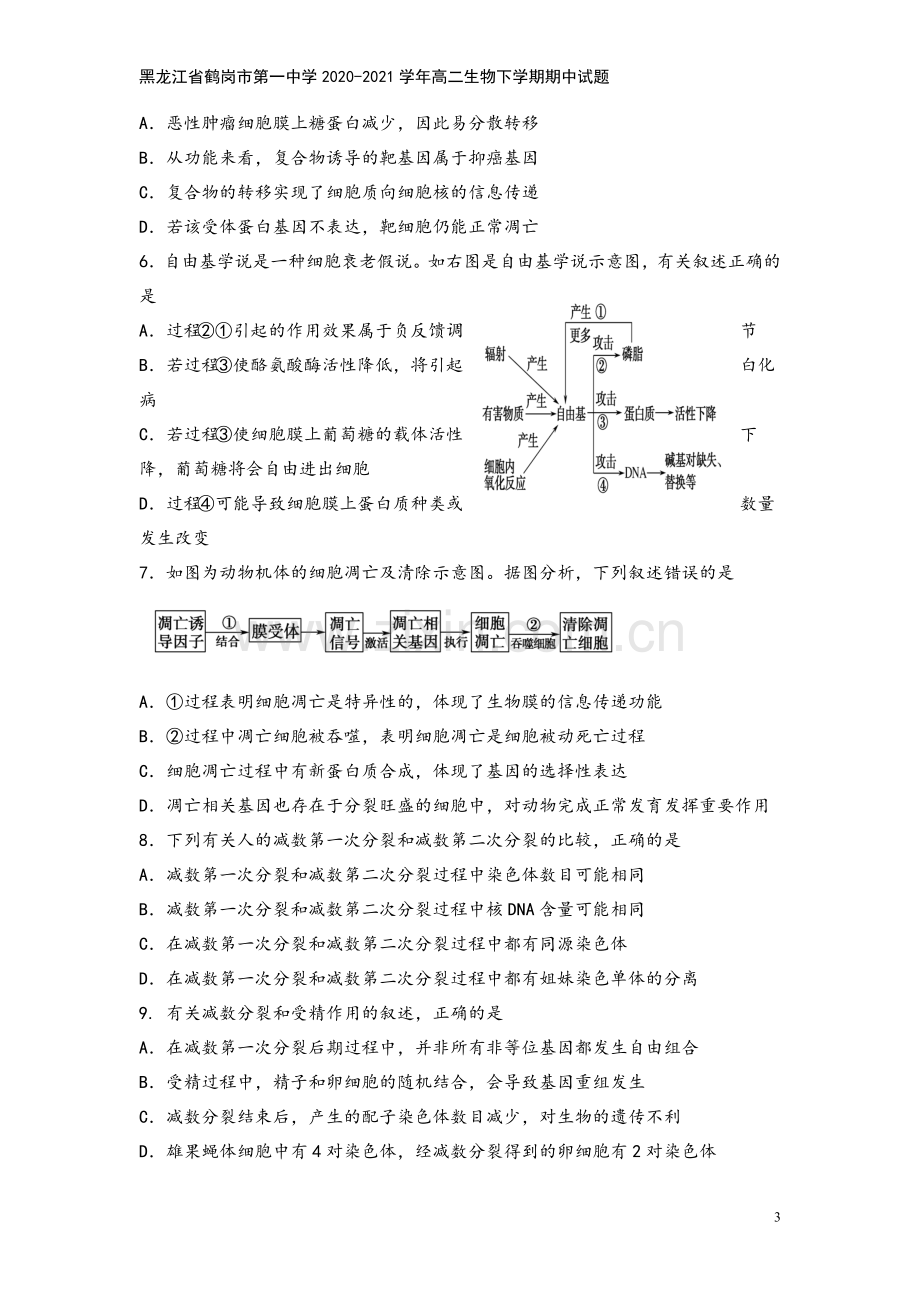 黑龙江省鹤岗市第一中学2020-2021学年高二生物下学期期中试题.doc_第3页