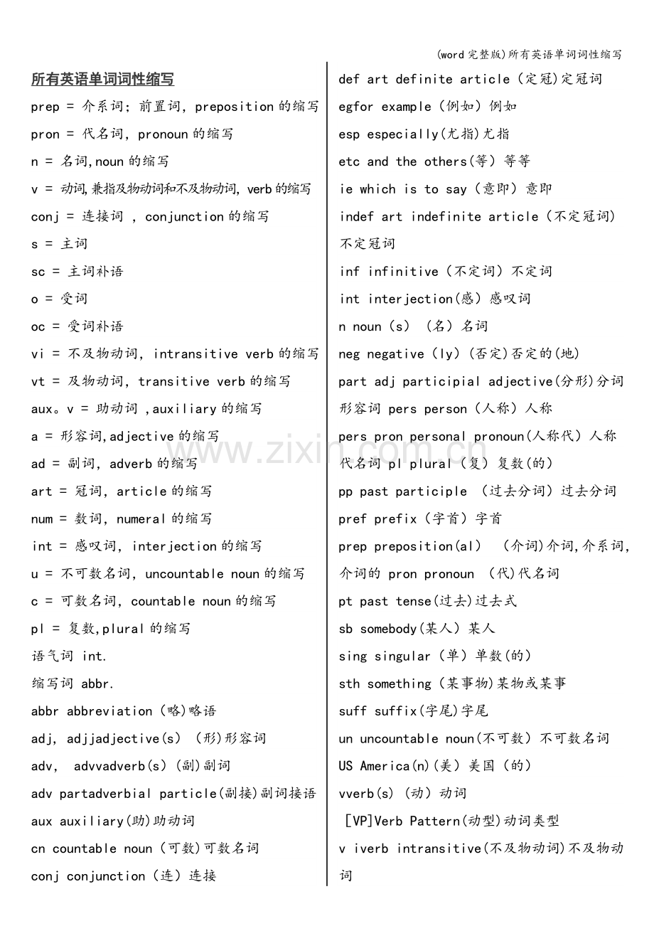 所有英语单词词性缩写.doc_第1页