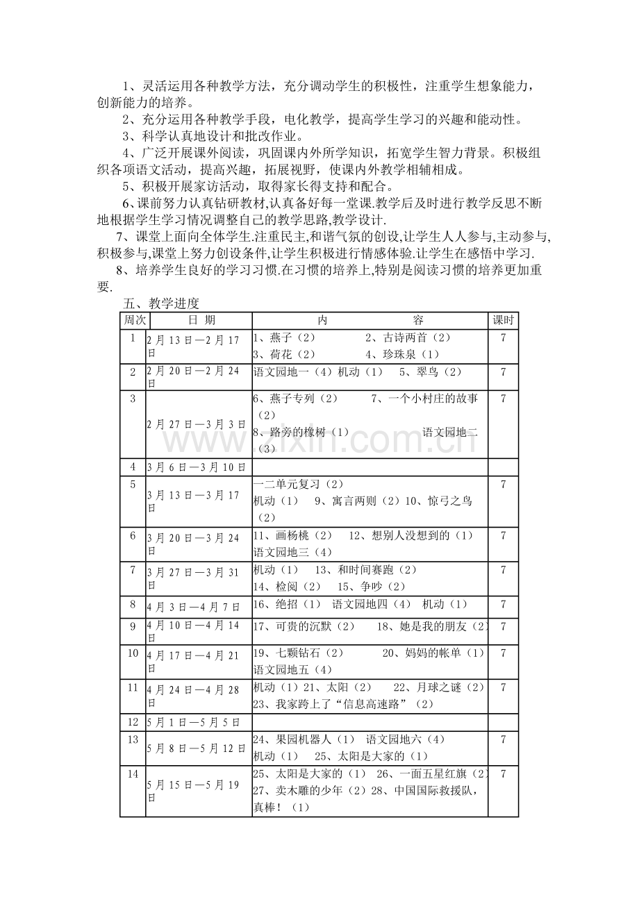 人教2017年春季版小学三年级下册语文教学计划(含进度表).doc_第2页