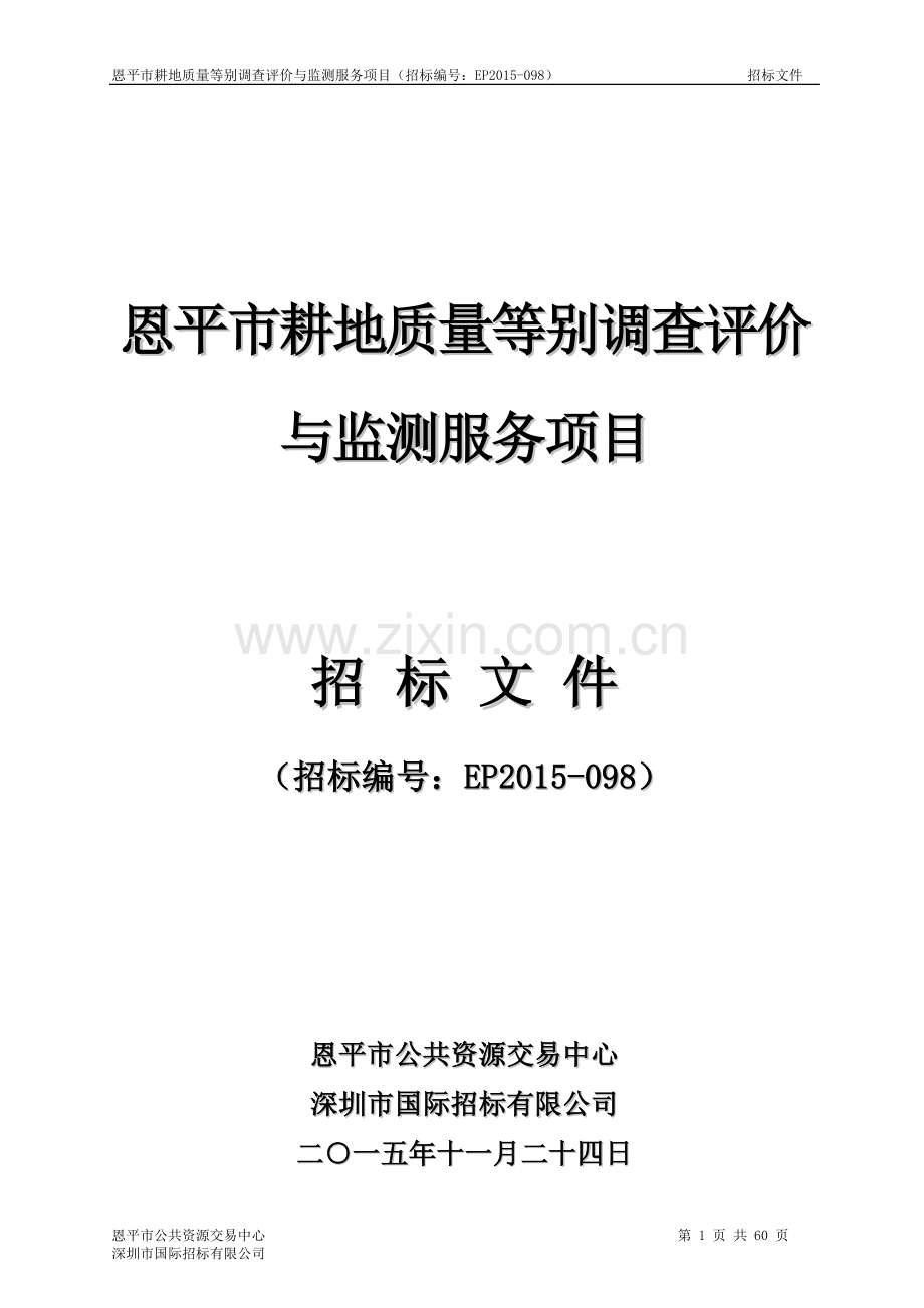 招标文件(恩平市耕地质量等别调查评价与监测服务项目).doc_第1页