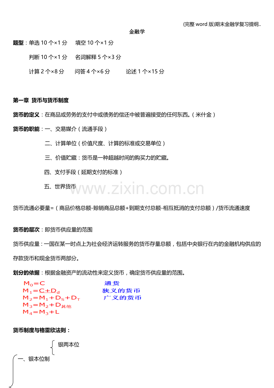 期末金融学复习提纲...doc_第1页