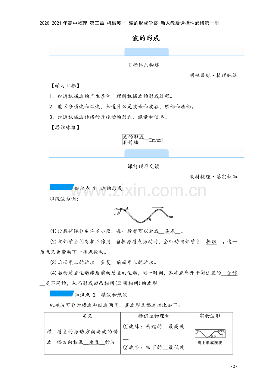 2020-2021年高中物理-第三章-机械波-1-波的形成学案-新人教版选择性必修第一册.doc_第2页