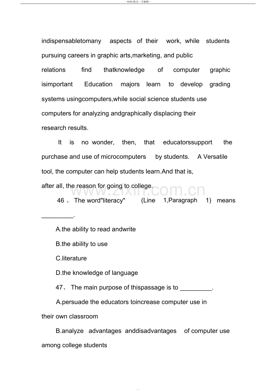 2019年6月英语四级考试真题.pdf_第3页