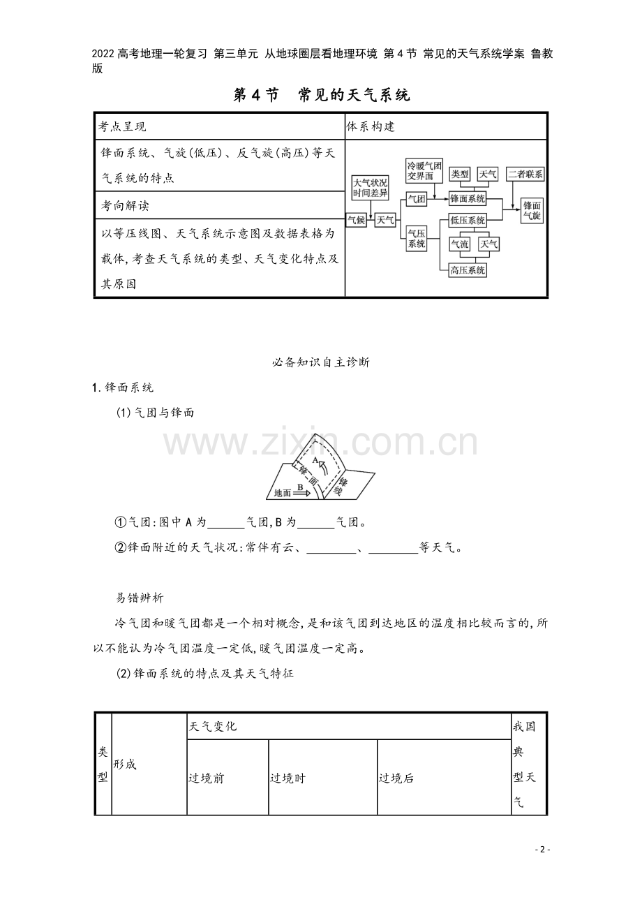 2022高考地理一轮复习-第三单元-从地球圈层看地理环境-第4节-常见的天气系统学案-鲁教版.docx_第2页