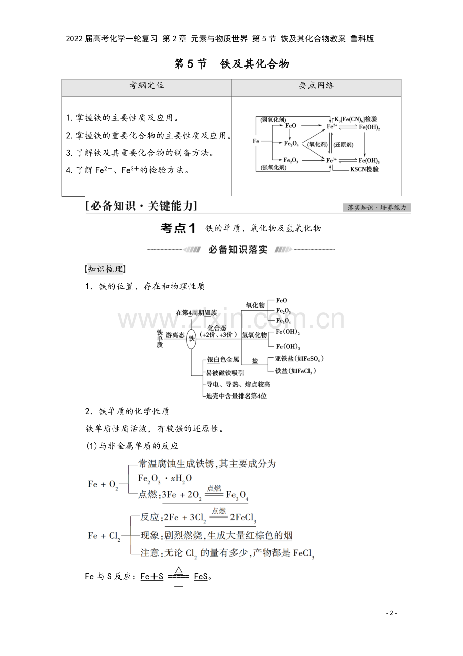 2022届高考化学一轮复习-第2章-元素与物质世界-第5节-铁及其化合物教案-鲁科版.doc_第2页