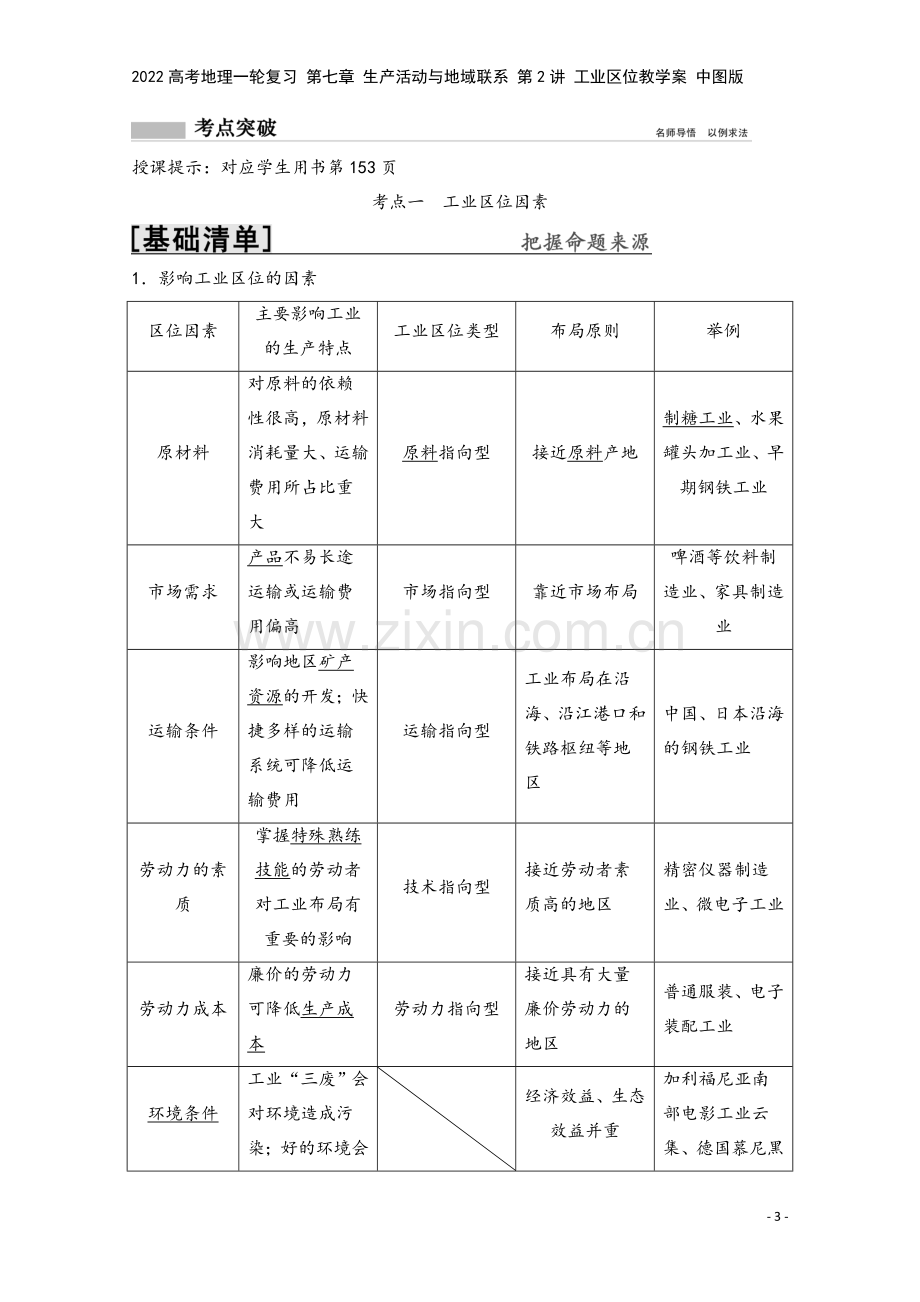 2022高考地理一轮复习-第七章-生产活动与地域联系-第2讲-工业区位教学案-中图版.doc_第3页