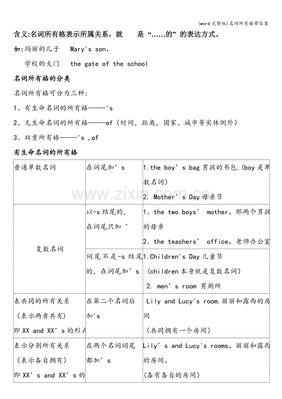 名词所有格带答案.doc_第1页