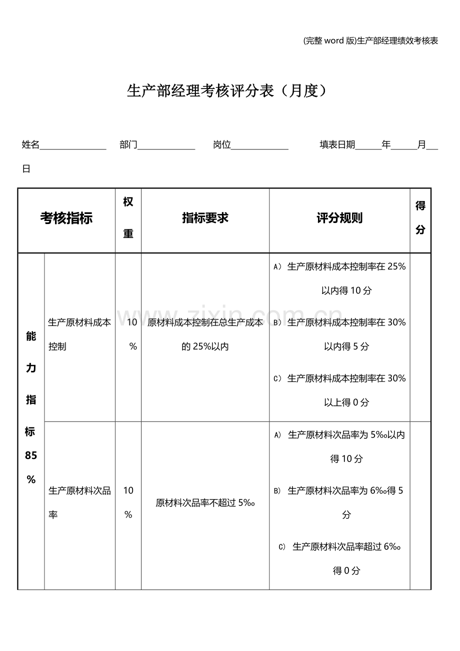 生产部经理绩效考核表.doc_第1页