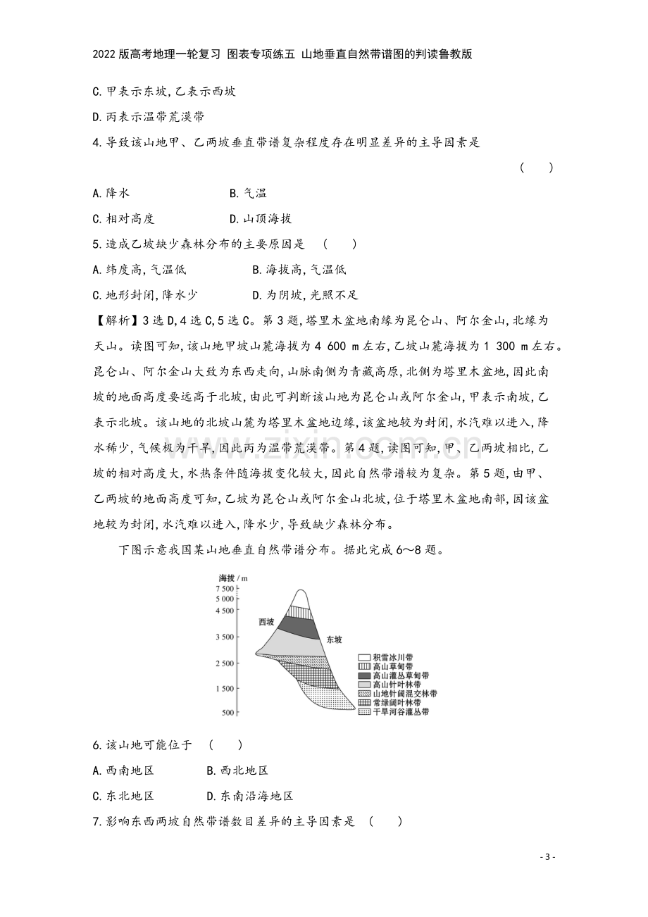 2022版高考地理一轮复习-图表专项练五-山地垂直自然带谱图的判读鲁教版.doc_第3页