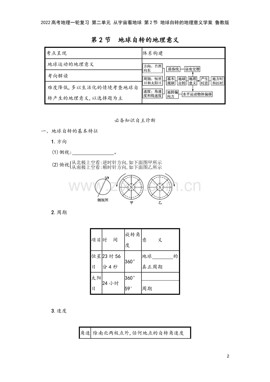 2022高考地理一轮复习-第二单元-从宇宙看地球-第2节-地球自转的地理意义学案-鲁教版.docx_第2页