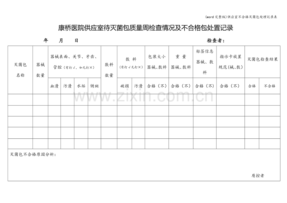 供应室不合格灭菌包处理记录表.doc_第1页