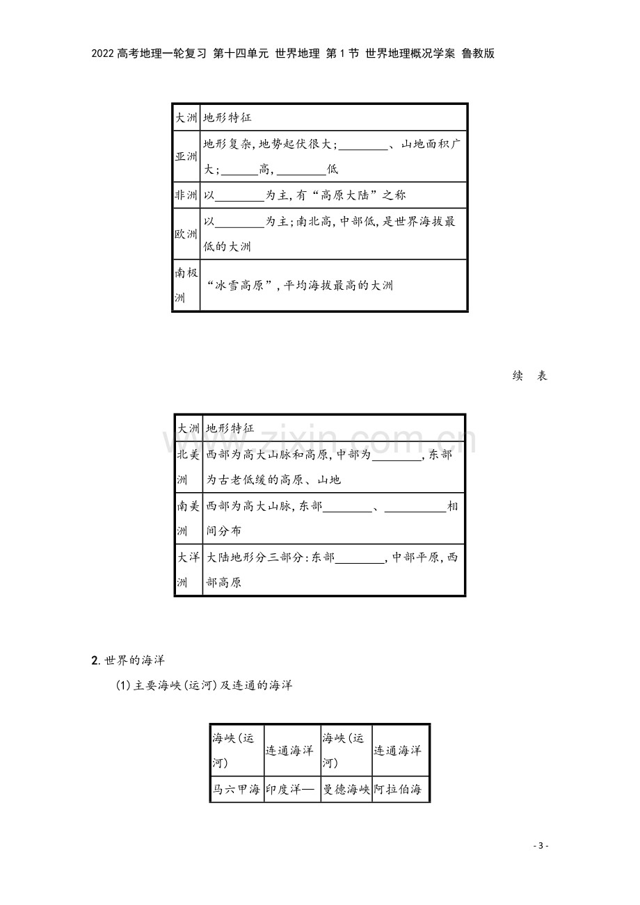 2022高考地理一轮复习-第十四单元-世界地理-第1节-世界地理概况学案-鲁教版.docx_第3页