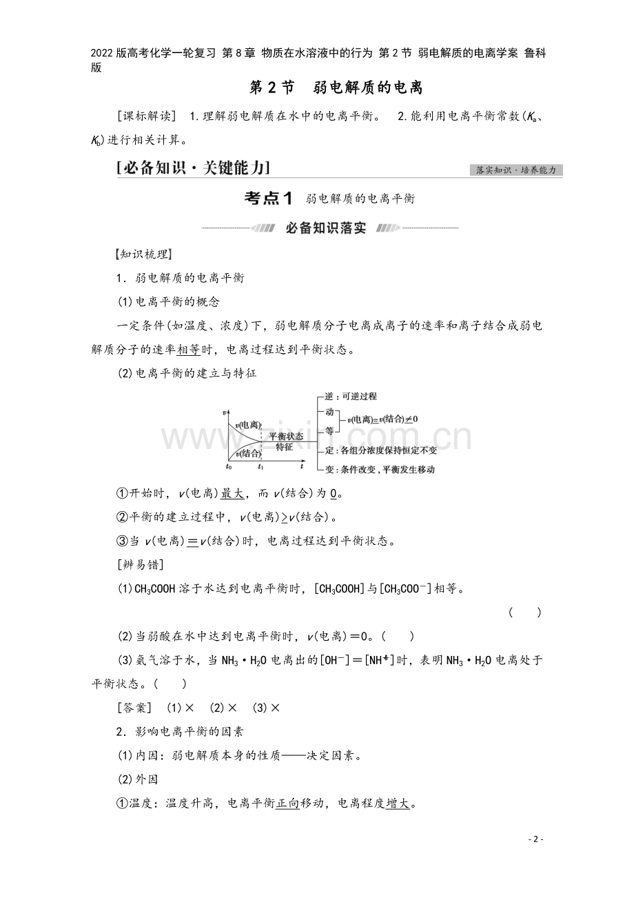 2022版高考化学一轮复习-第8章-物质在水溶液中的行为-第2节-弱电解质的电离学案-鲁科版.doc_第2页