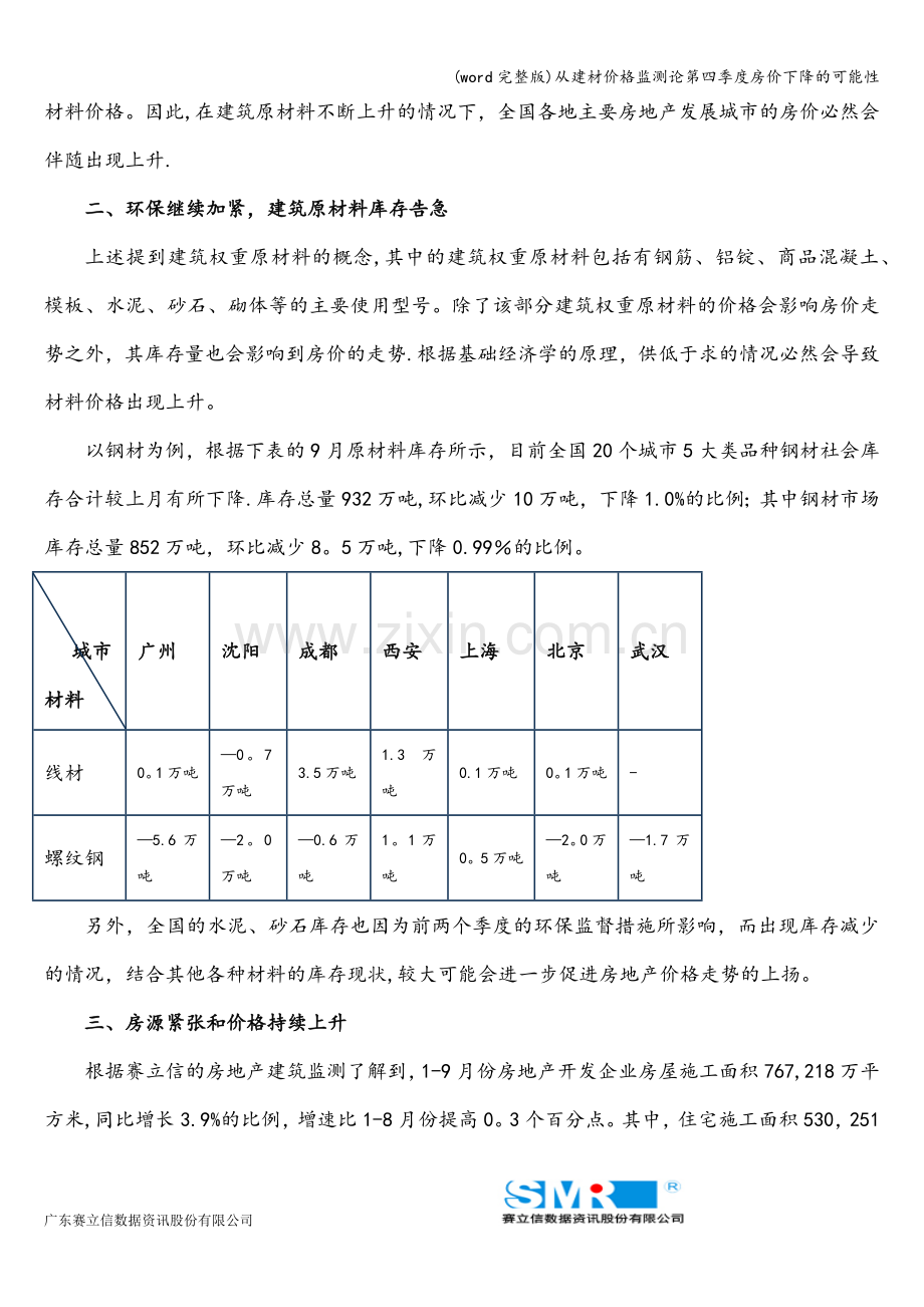 从建材价格监测论第四季度房价下降的可能性.doc_第2页