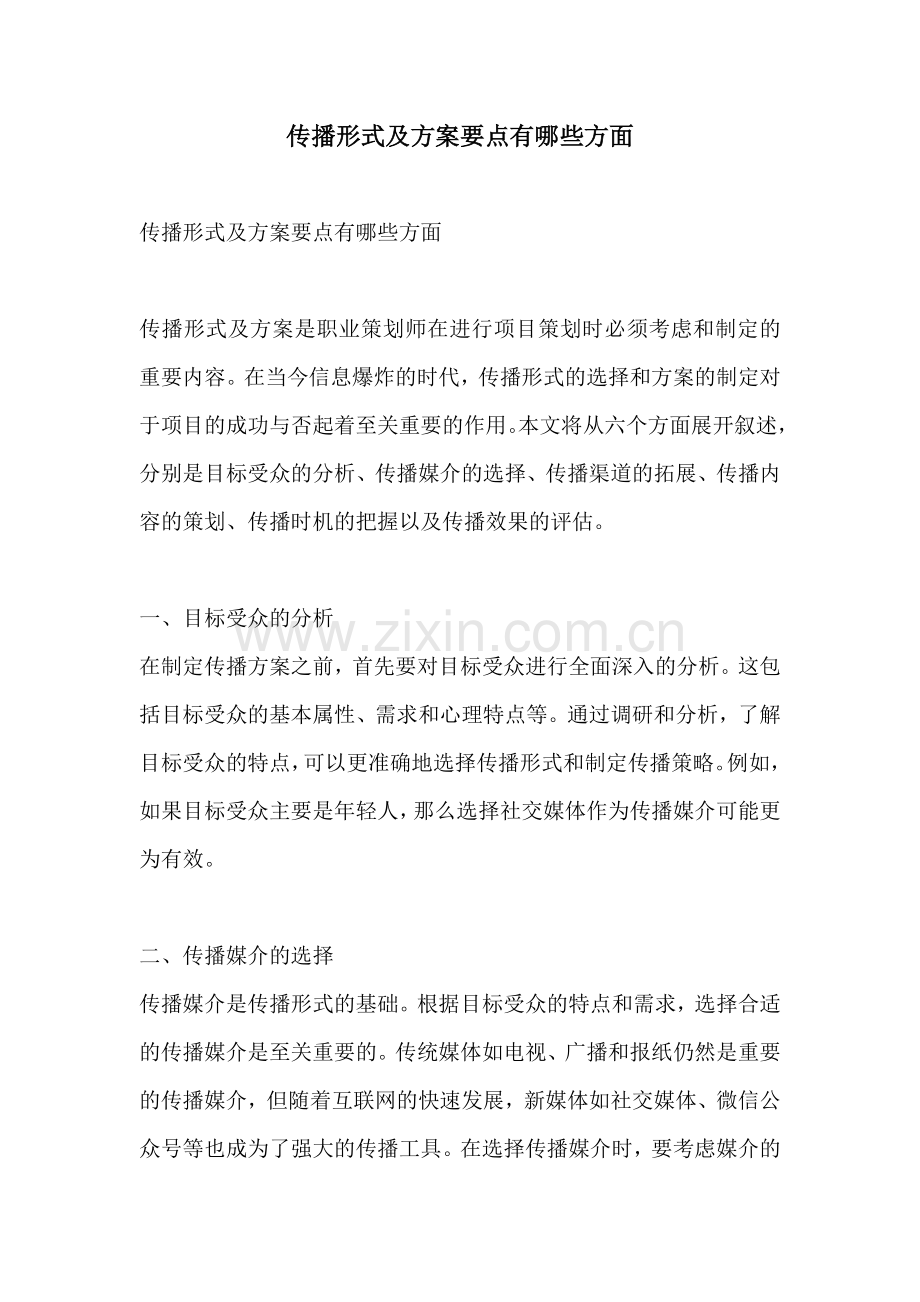 传播形式及方案要点有哪些方面.docx_第1页