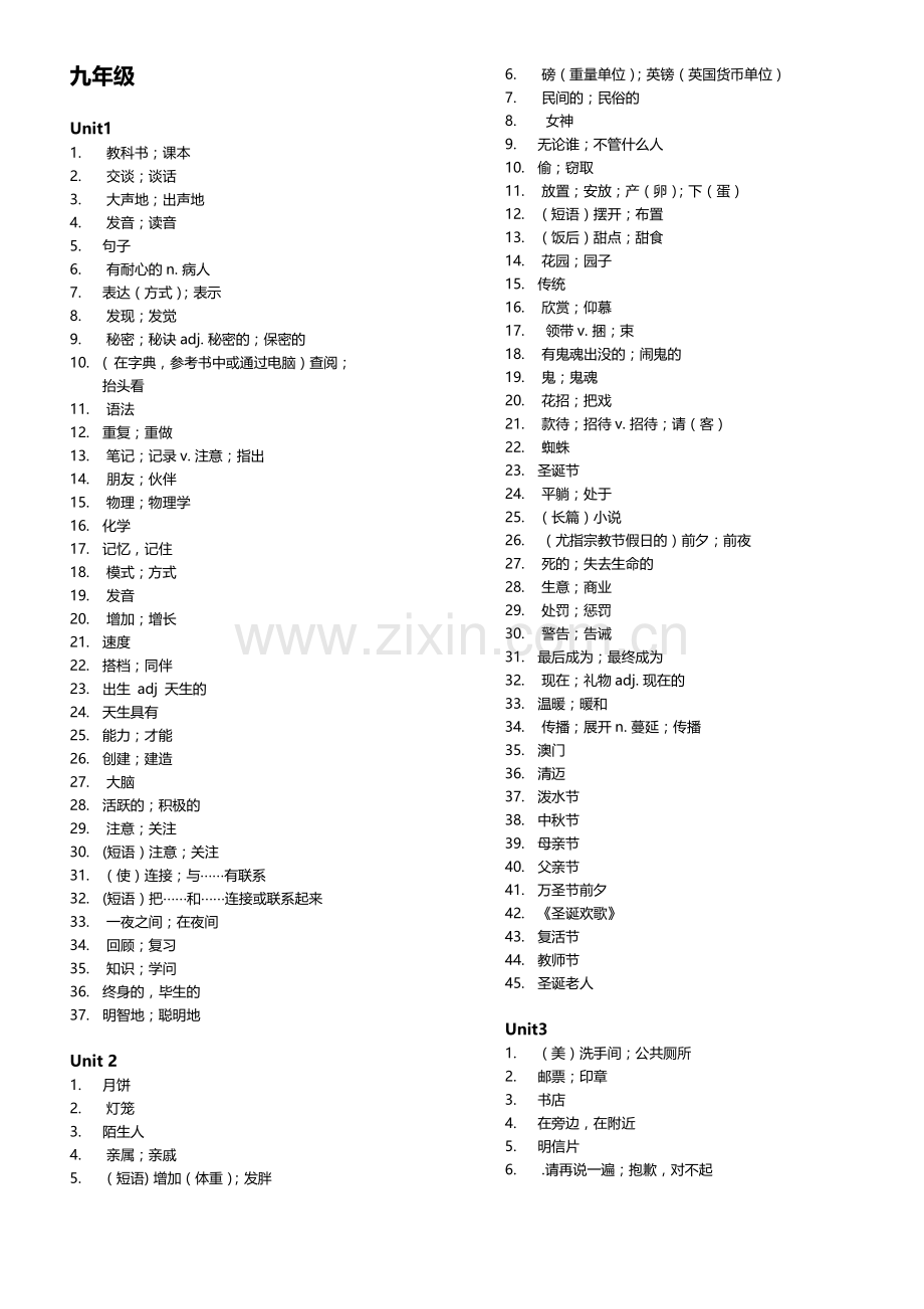 新人教版初中九年级全一册单词默写表.doc_第1页