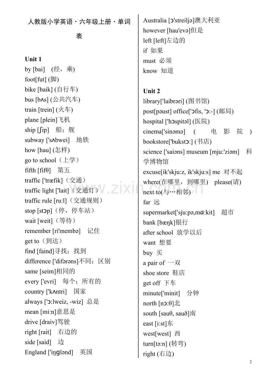 人教版小学英语六年级上、下册单词表(带有音标).doc_第2页