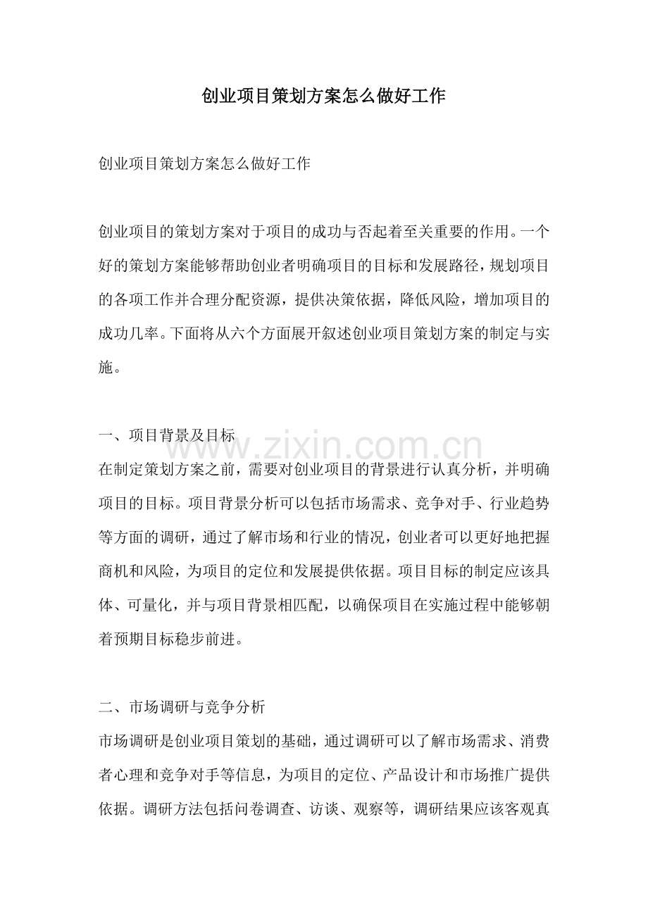 创业项目策划方案怎么做好工作.docx_第1页