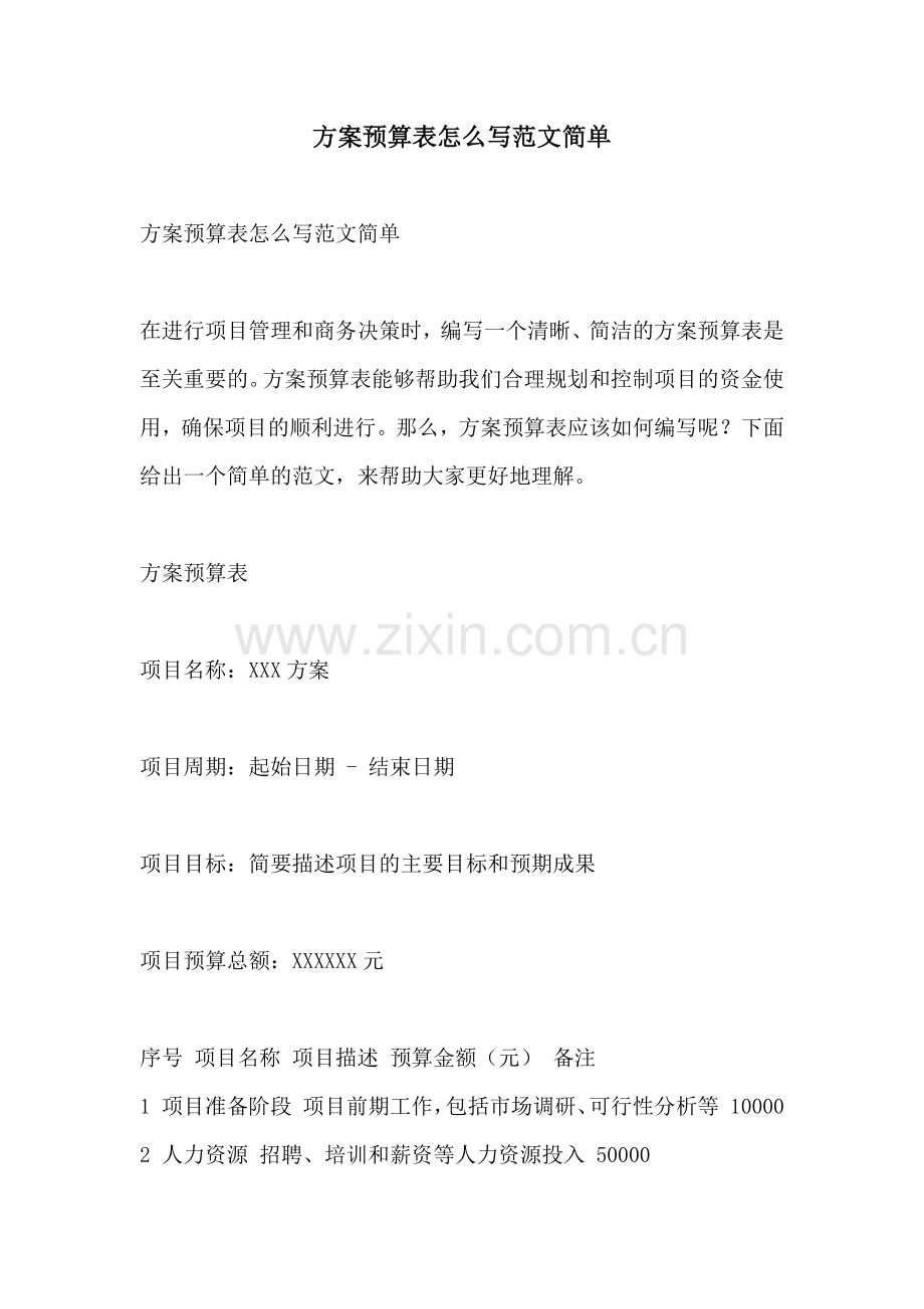 方案预算表怎么写范文简单.docx_第1页