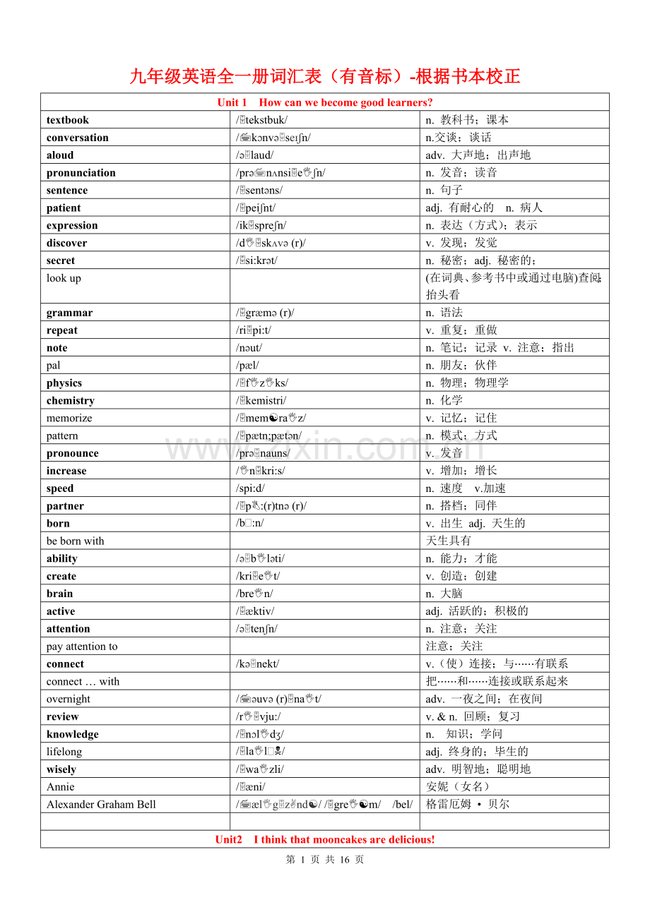 人教版九年级英语全一册词汇表(有音标黑体字)【根据书本校正】.doc_第1页