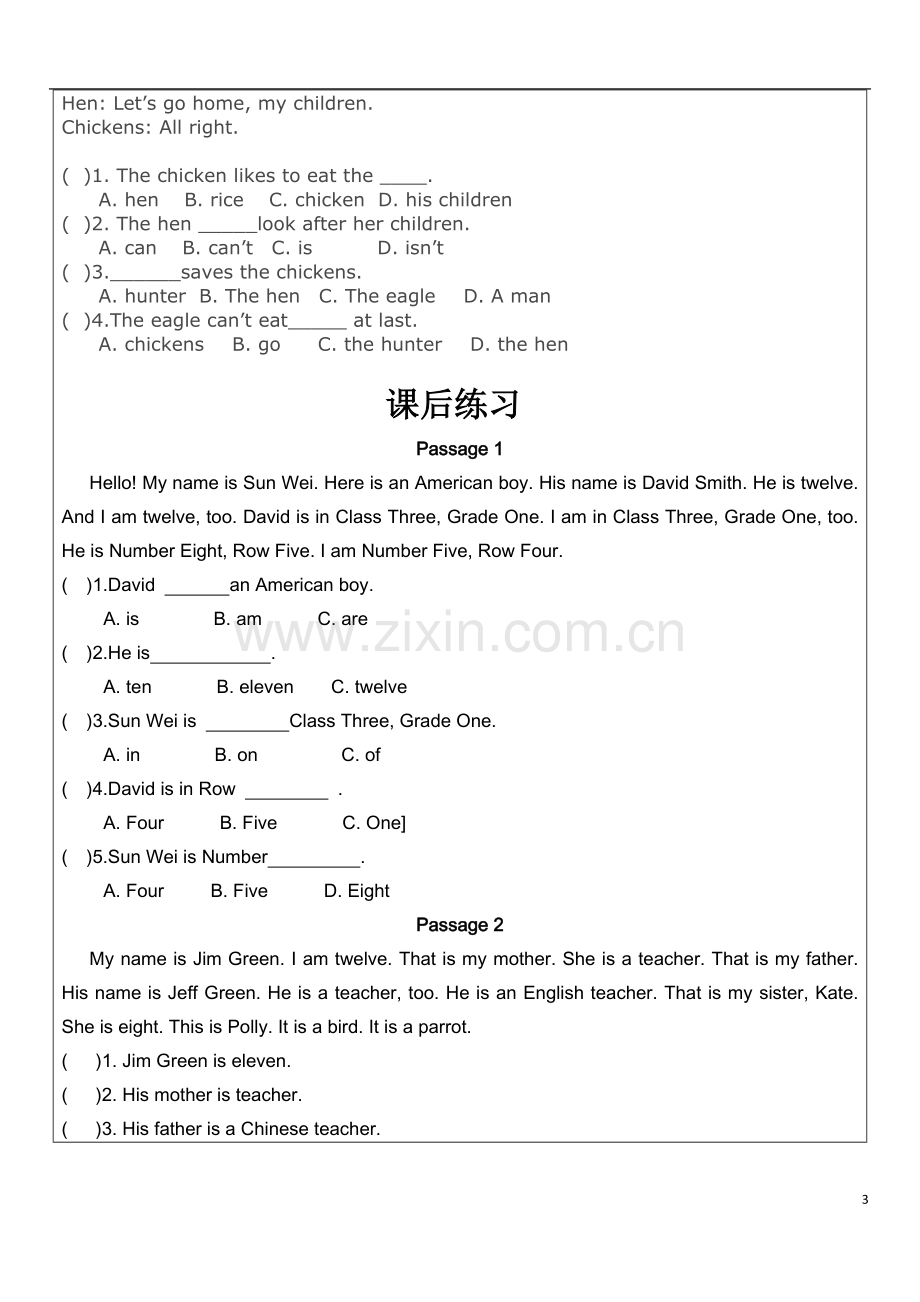 小学五年级英语阅读理解专题训练.doc_第3页