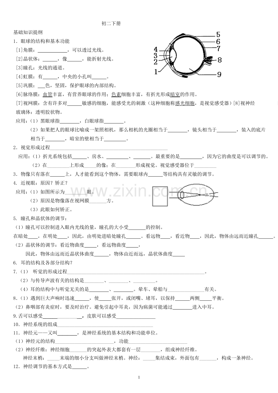 鲁教版七年级生物-初二下册复习提纲.doc_第1页