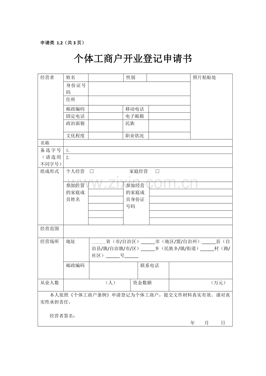 个体工商户申请表格整套.doc_第2页