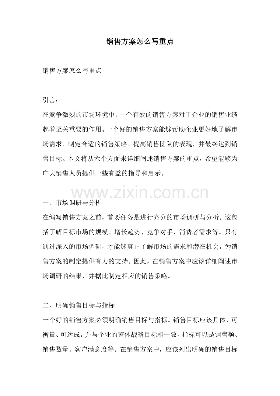 销售方案怎么写重点.docx_第1页