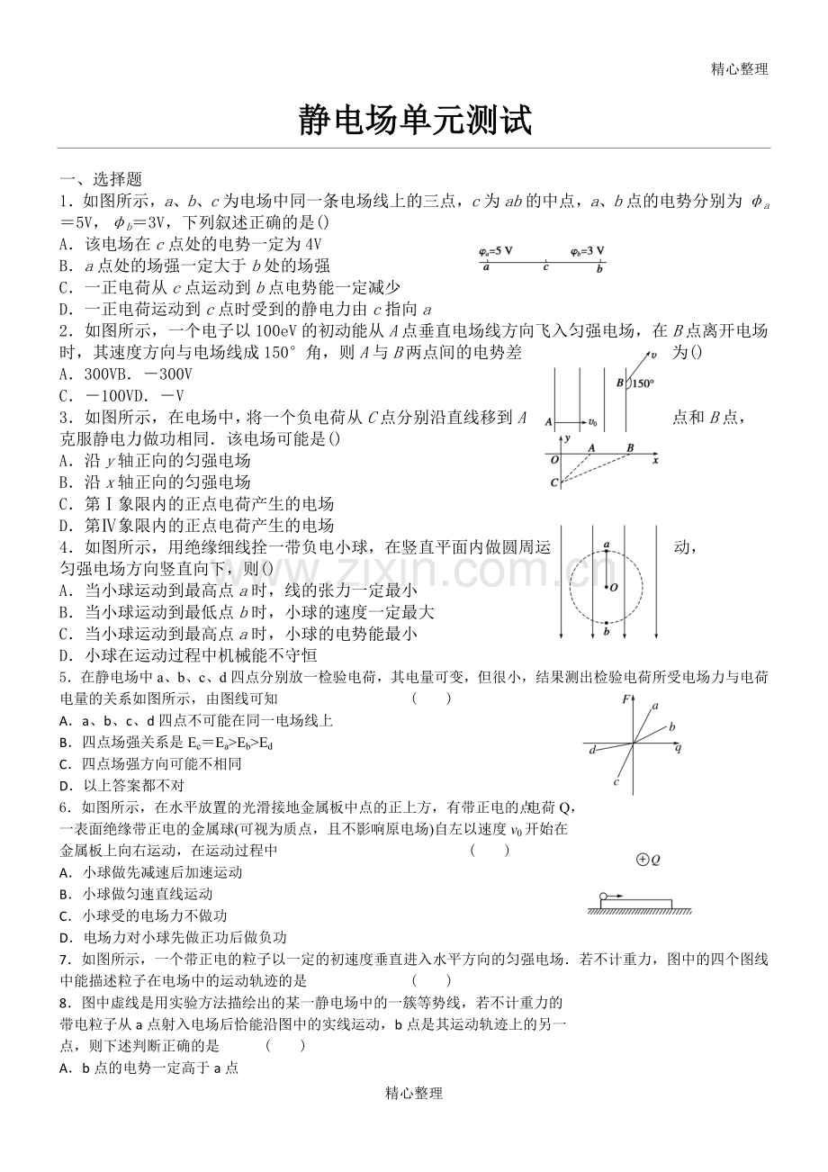 重点高中物理选修3-1静电场测试题单元测试及.doc_第1页