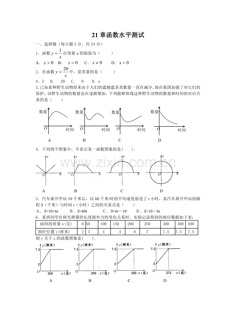 冀教八年级第二十一章《函数》水平测试题.doc_第1页