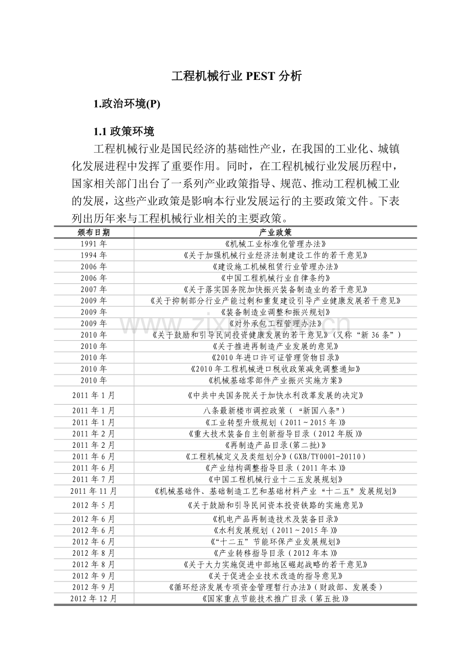 工程机械行业PEST分析.doc_第1页