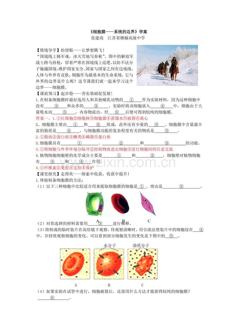 《细胞膜——系统的边界》学案.doc_第1页